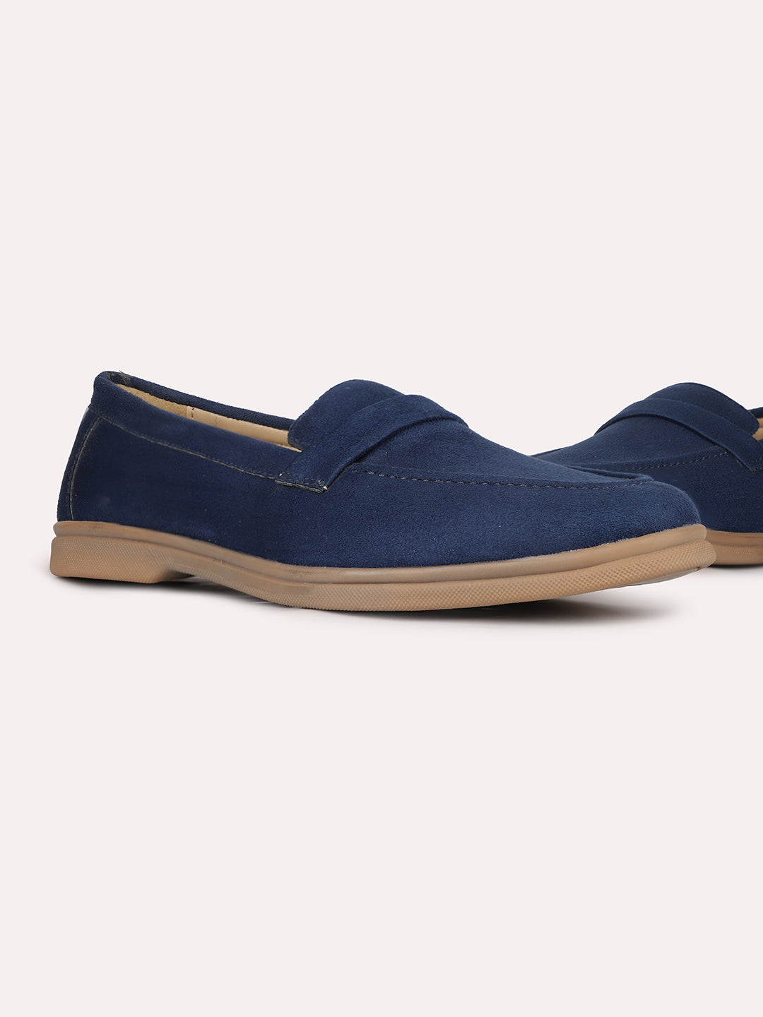 Womens Navy Casual Solid Round Toe Loafers