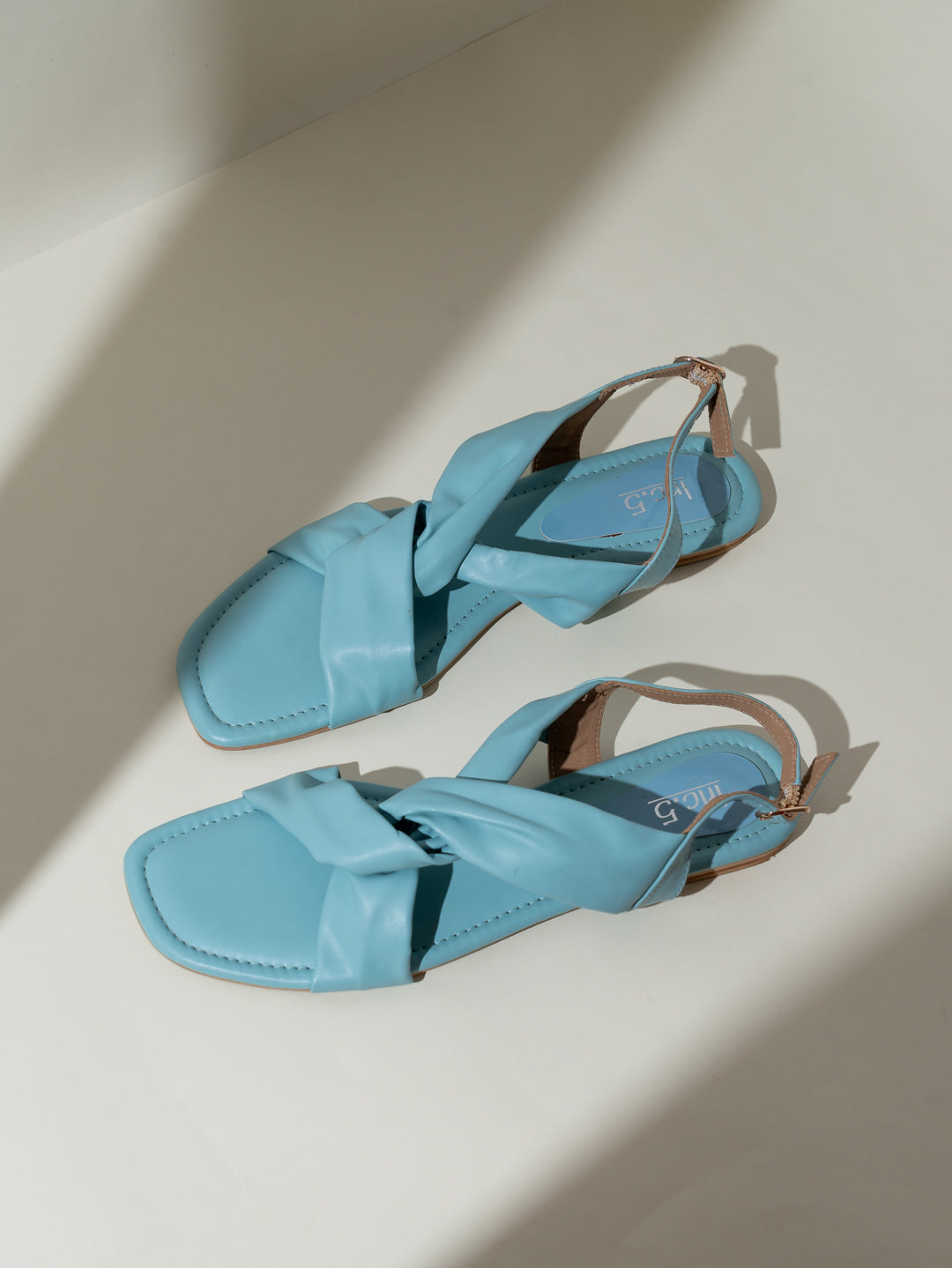 Womens Blue Casual Solid Open Toe Flats