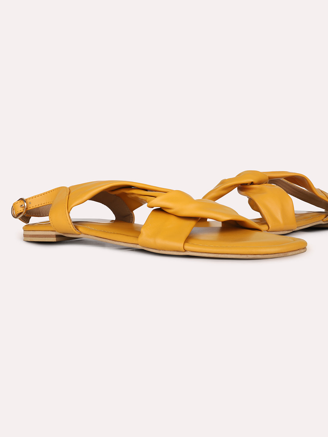 Womens Mustard Casual Solid Open Toe Flat Sandals