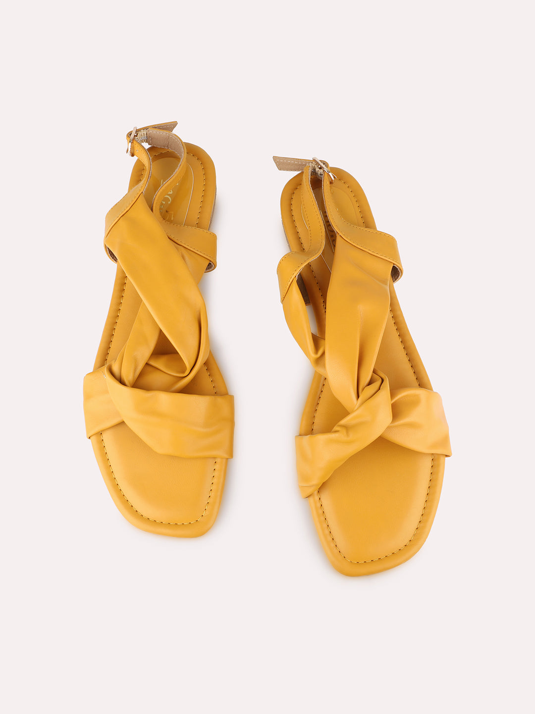 Womens Mustard Casual Solid Open Toe Flat Sandals