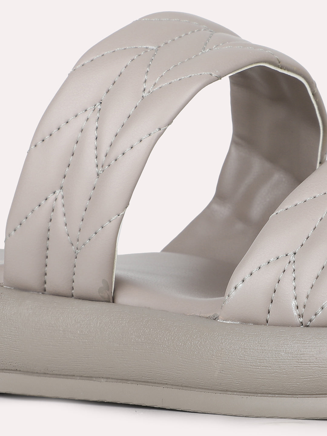 Womens Grey Casual Solid Open Toe Flat Slip-On Sandals