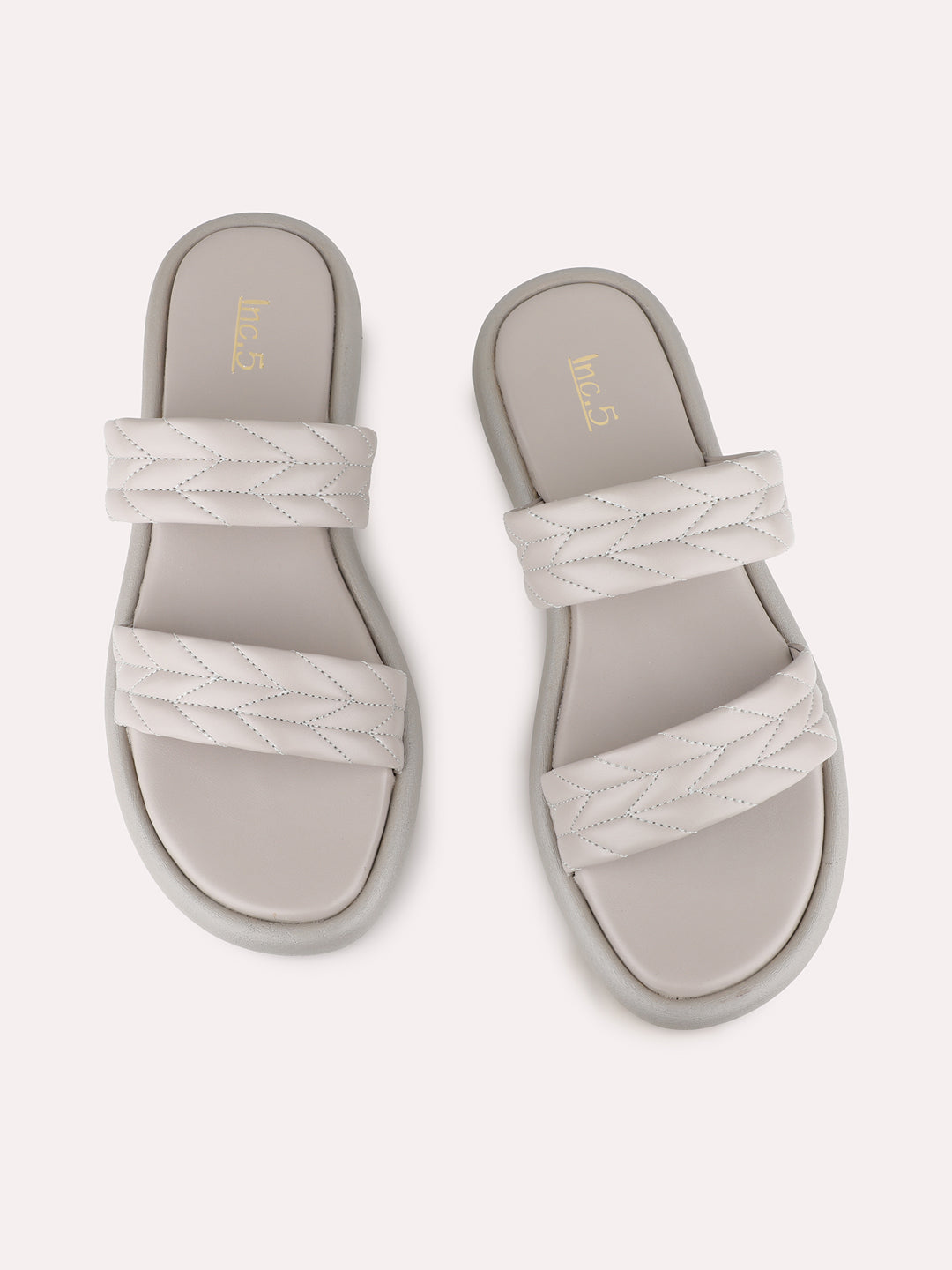 Womens Grey Casual Solid Open Toe Flat Slip-On Sandals