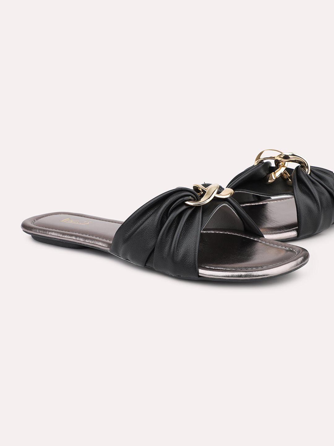 Womens Black Casual Solid Open Toe Flats