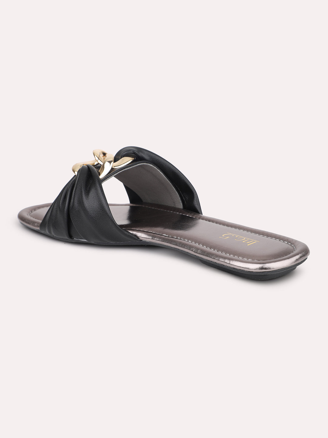 Womens Black Casual Solid Open Toe Flat Slip-On Sandals