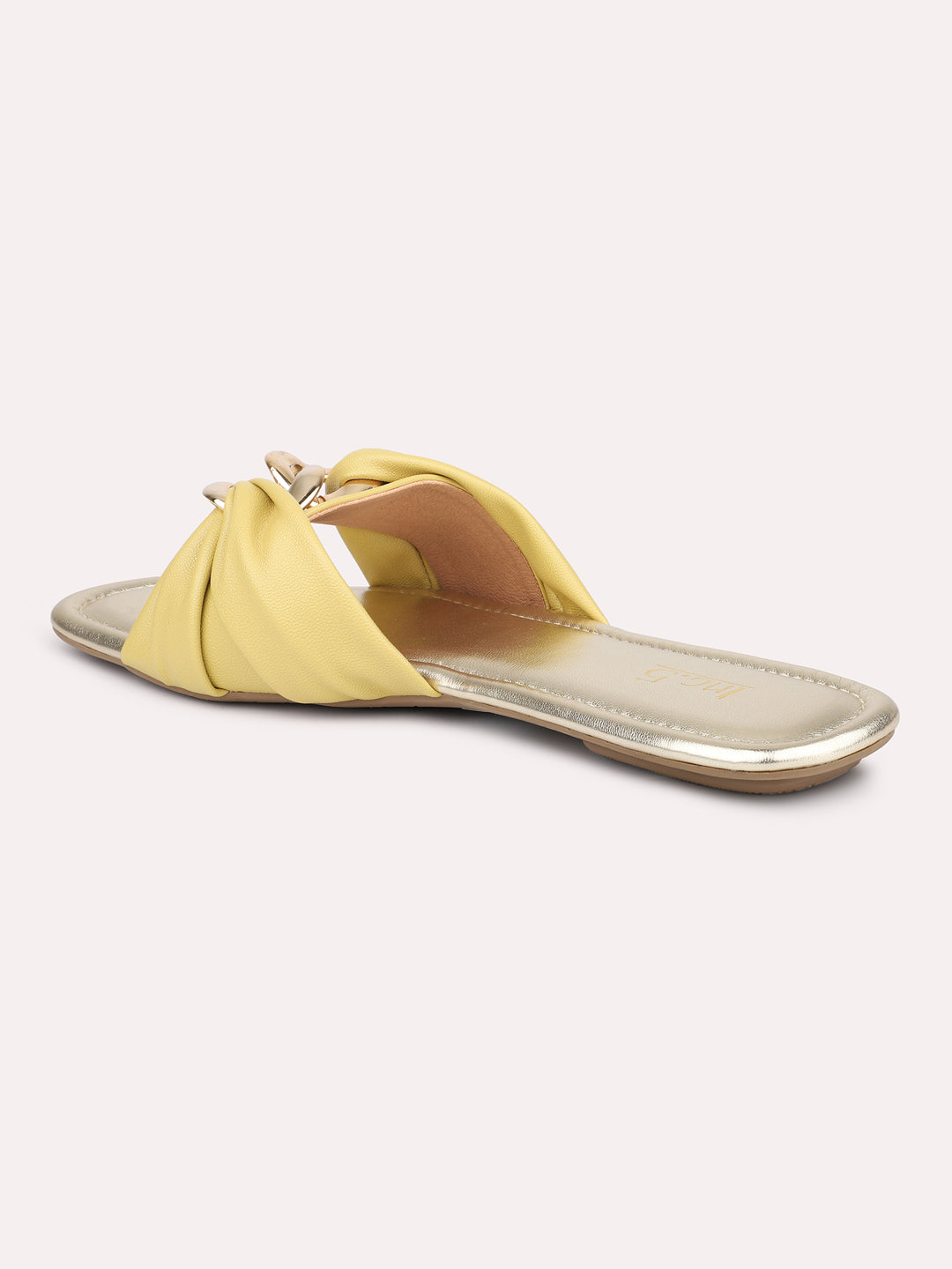 Womens Yellow Casual Solid Open Toe Flat Slip-On Sandals