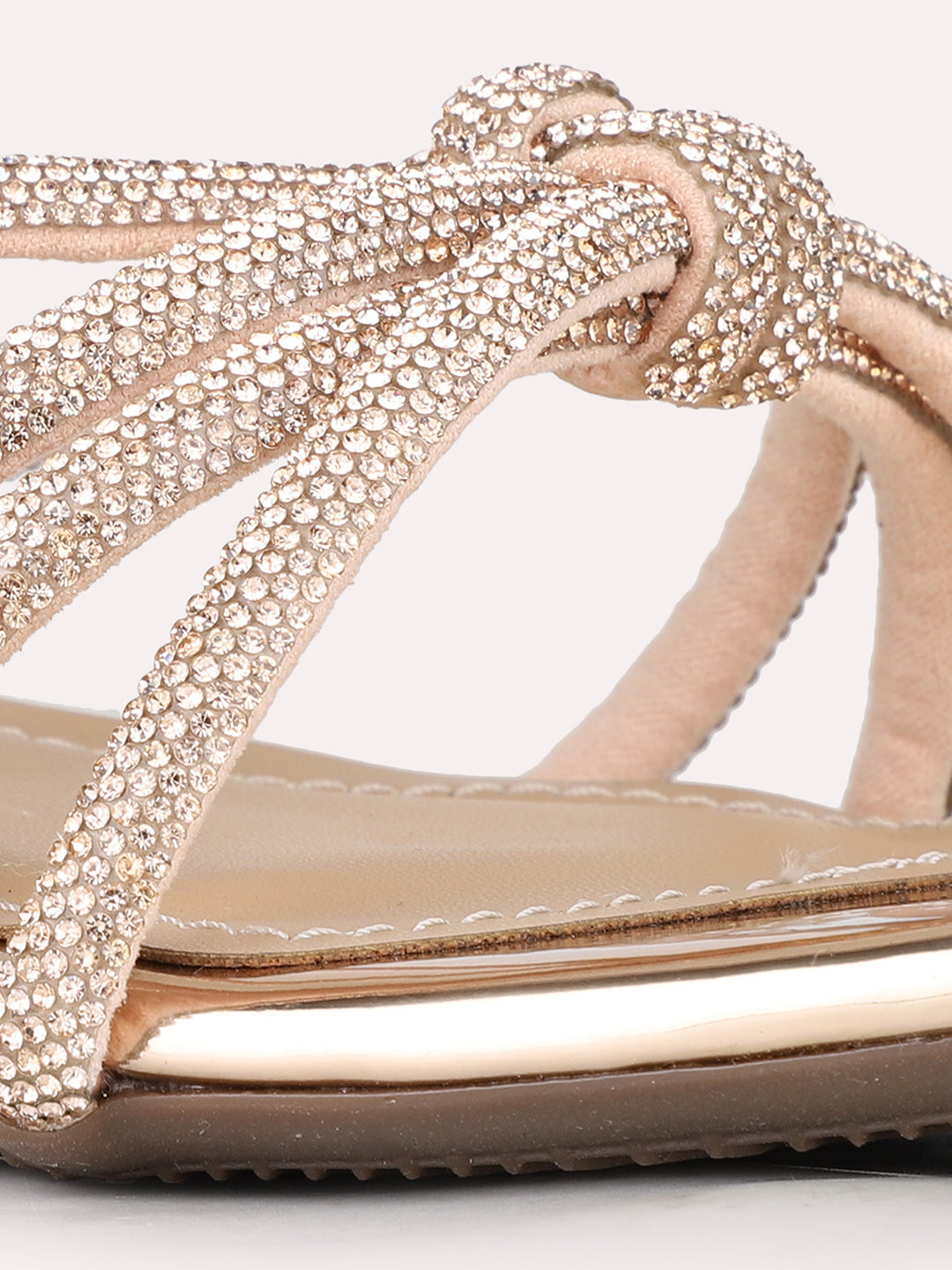Womens Rose Gold Ethnic Striped Round Toe Block Heels