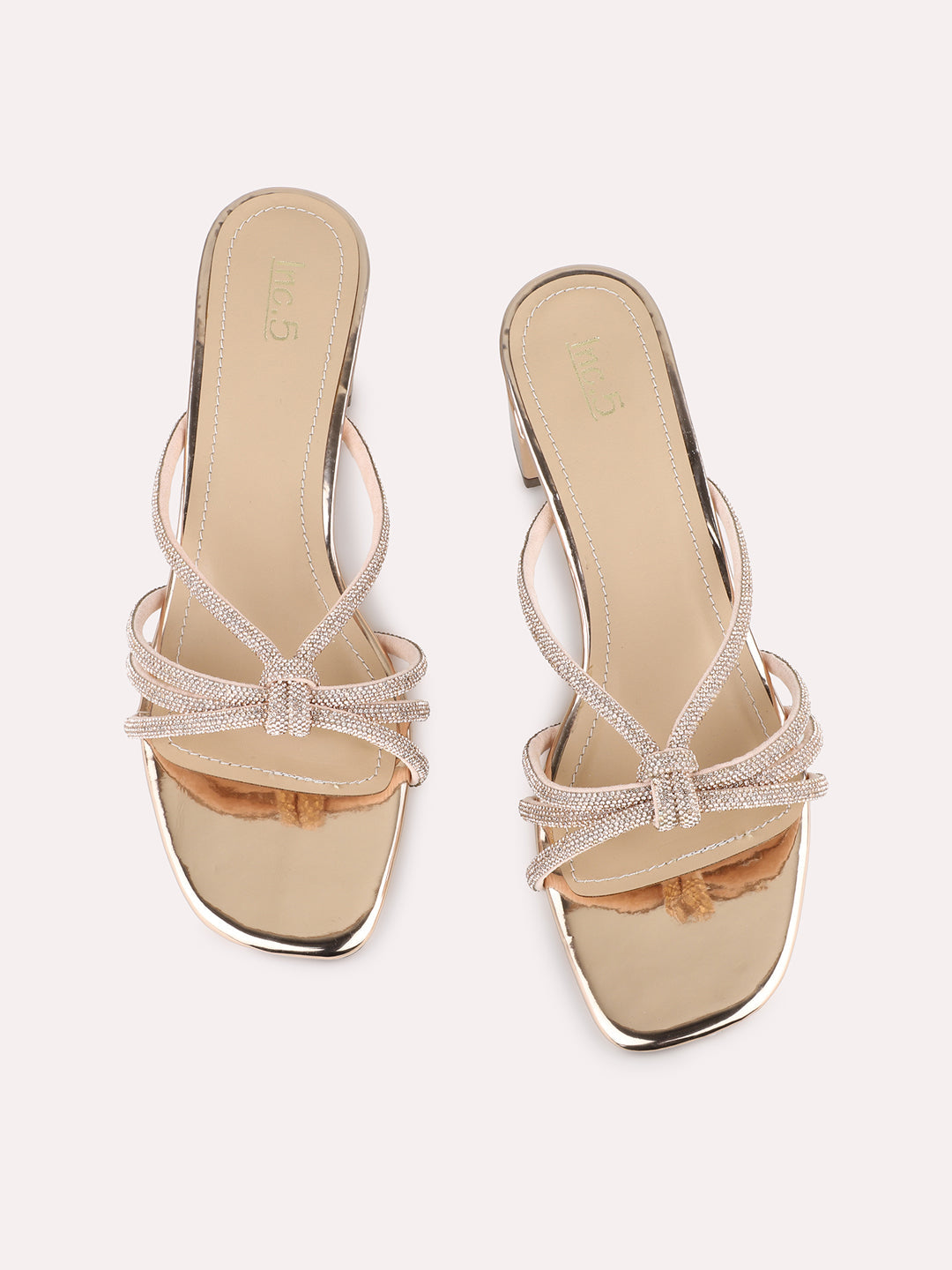 Womens Rose Gold Ethnic Striped Round Toe Block Heels
