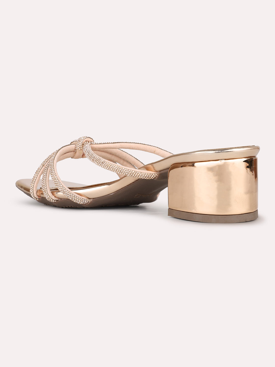 Womens Rose Gold Ethnic Striped Round Toe Block Heels