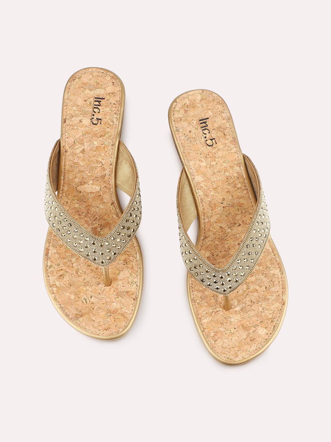 Womens Golden Ethnic Embellished Round Toe Wedge Heel Sandals