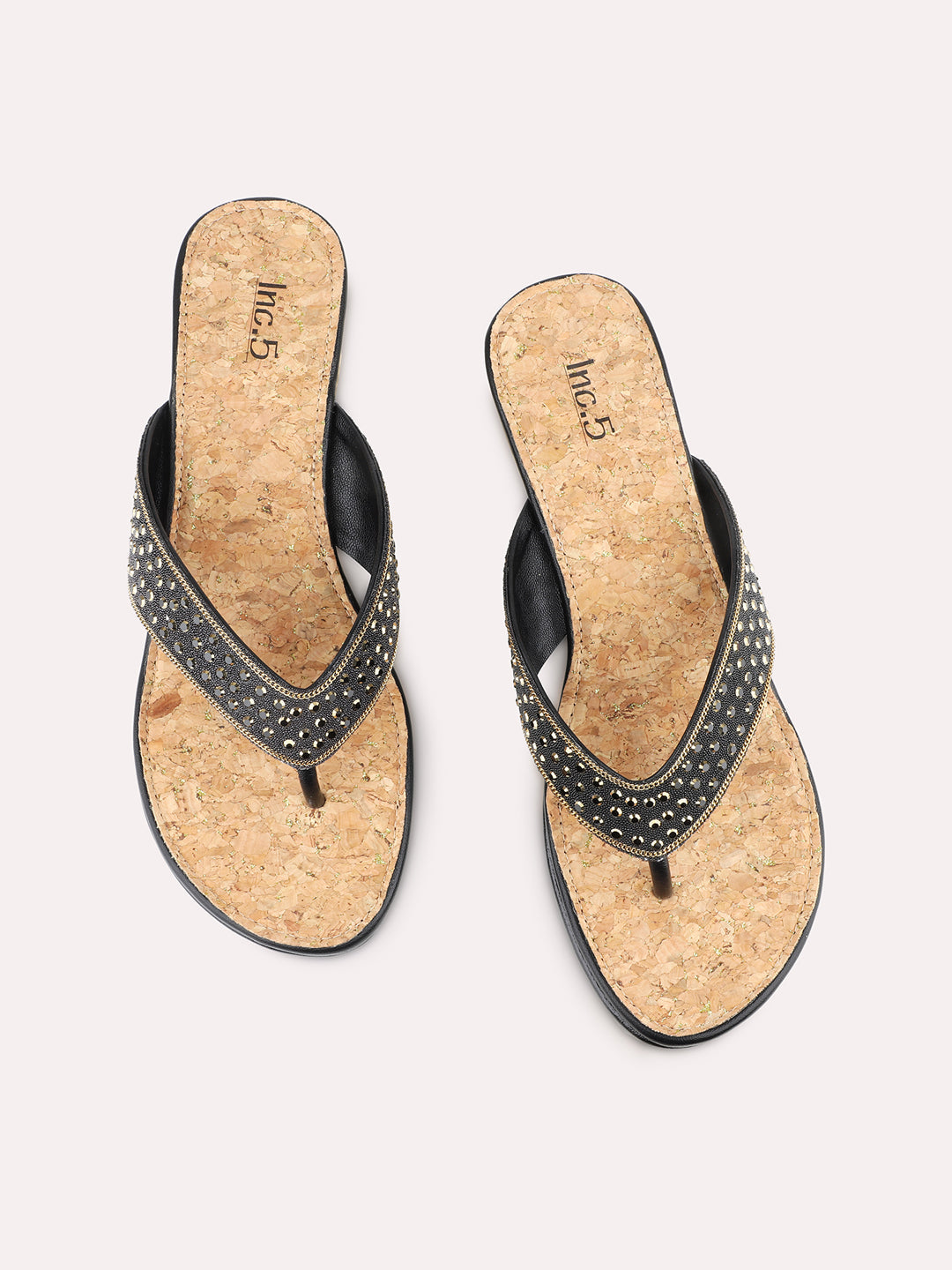 Womens Black Ethnic Embellished Round Toe Wedge Heels