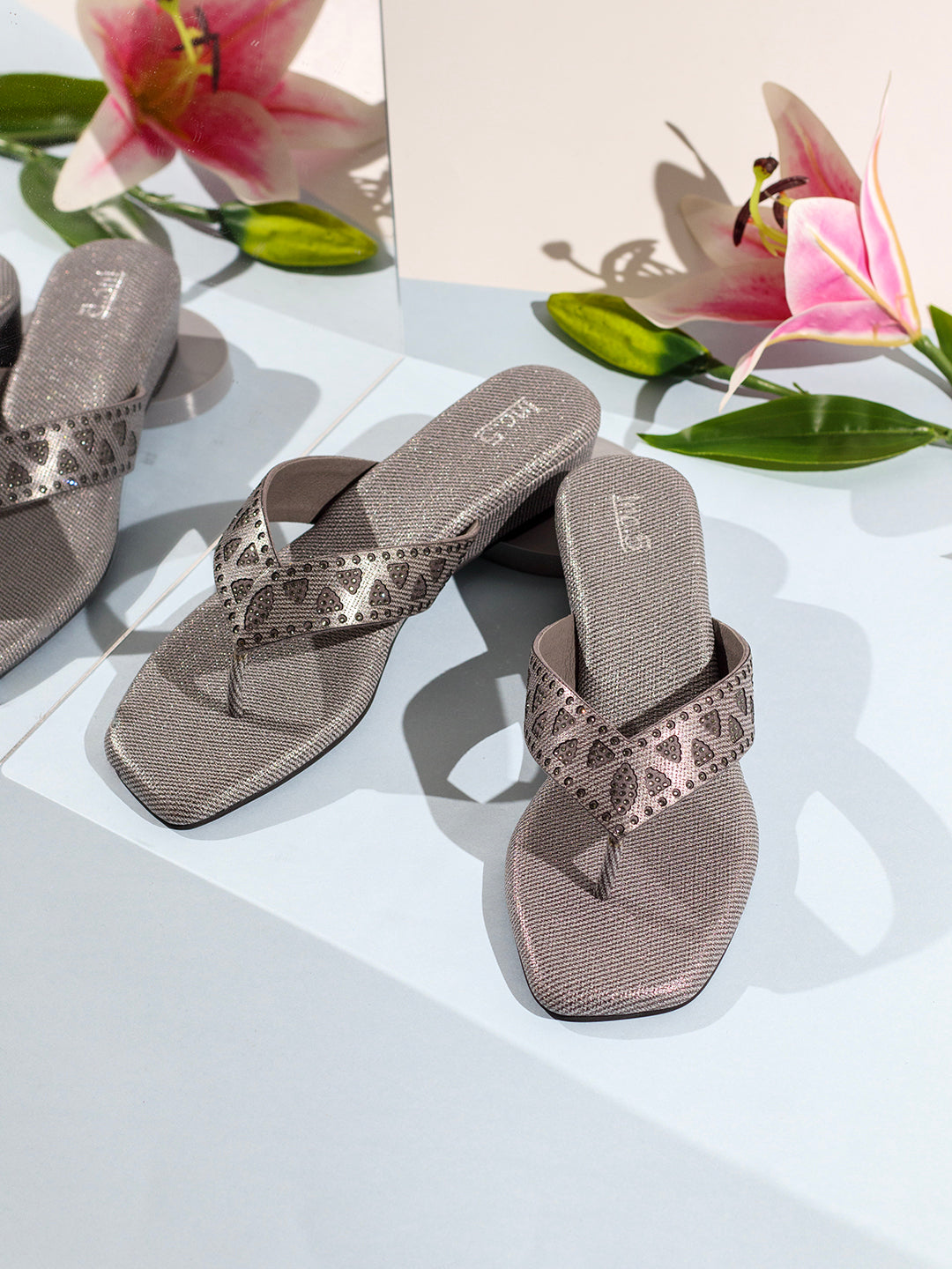 Womens Pewter Ethnic Printed Toe Round Toe Wedge Heel Sandals