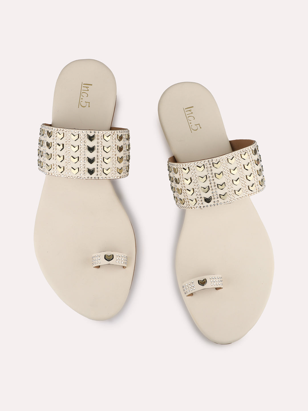 Womens Cream Ethnic Embellished Round Toe Block Heels