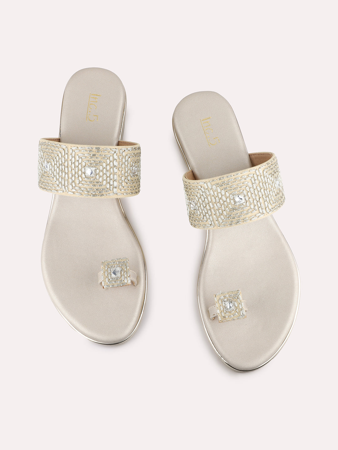 Womens Golden Ethnic Solid Round Toe Wedge Heels