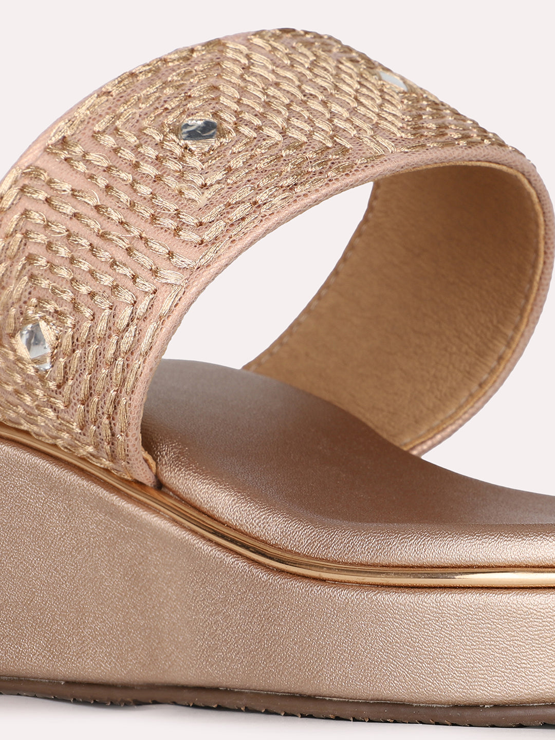Womens Rose Gold Ethnic Solid Round Toe Wedge Heels