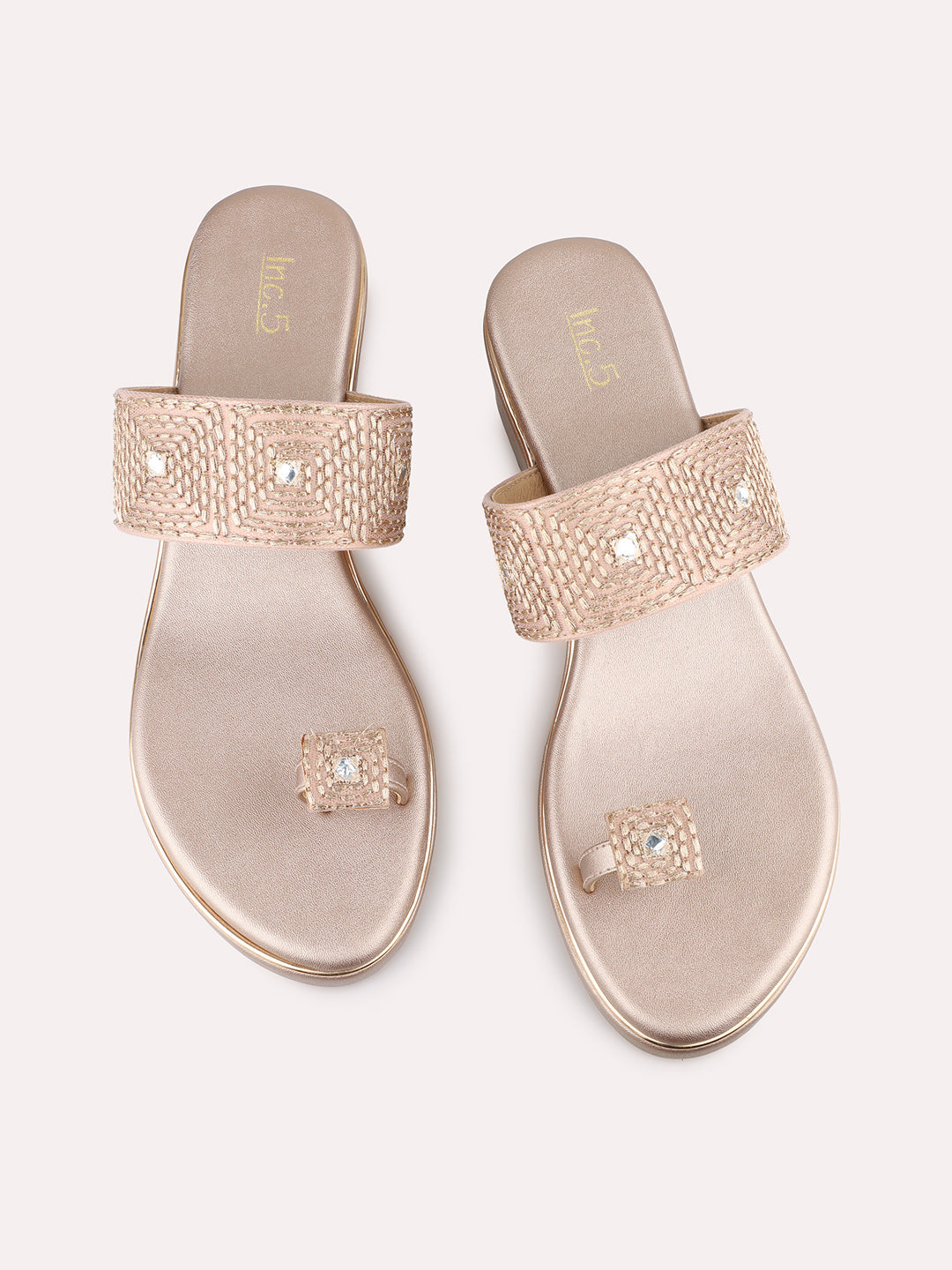 Womens Rose Gold Ethnic Solid Round Toe Wedge Heels