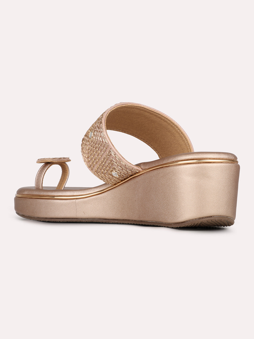 Womens Rose Gold Ethnic Solid Round Toe Wedge Heel Sandals