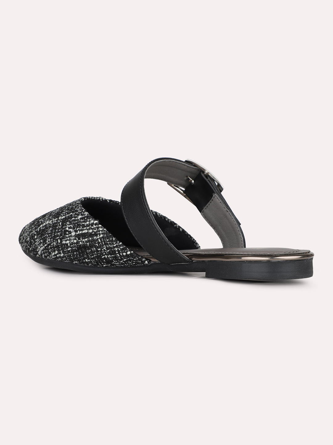 Womens Black Casual Solid Flat Slip-On Sandals