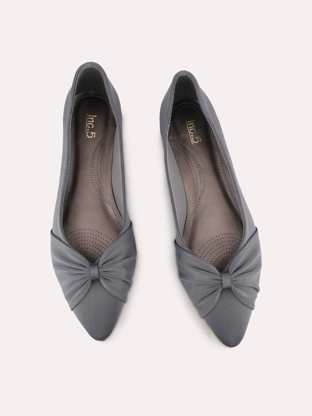 Womens Grey Party Wear Solid Pointed Toe Ballerinas