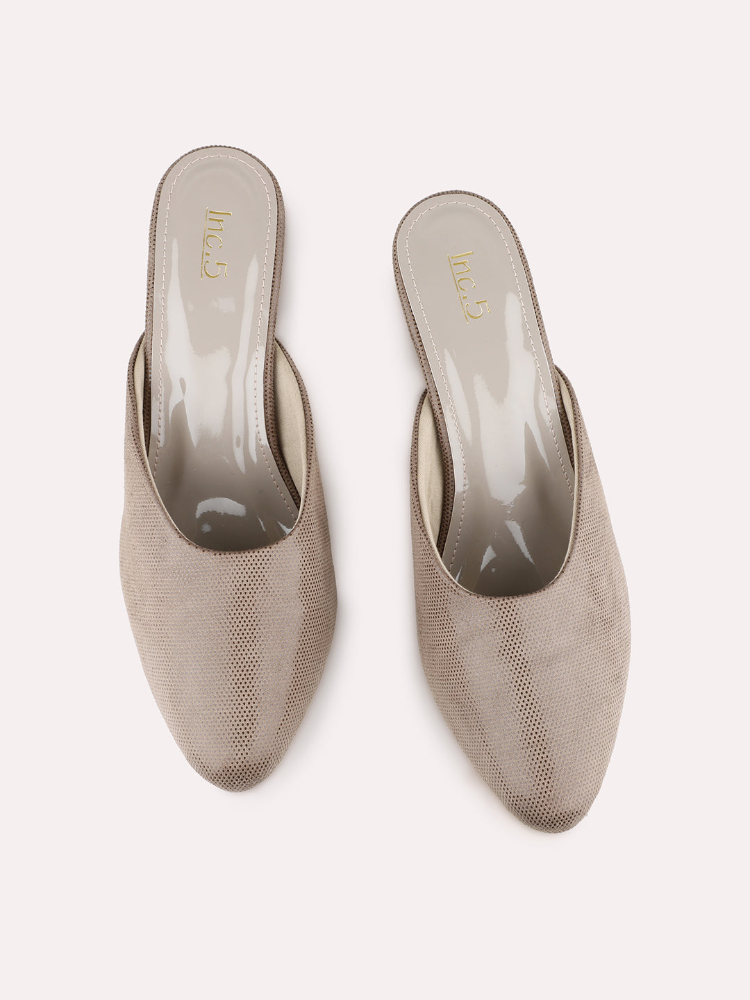Womens Grey Party Wear Solid Pointed Toe Block Heels