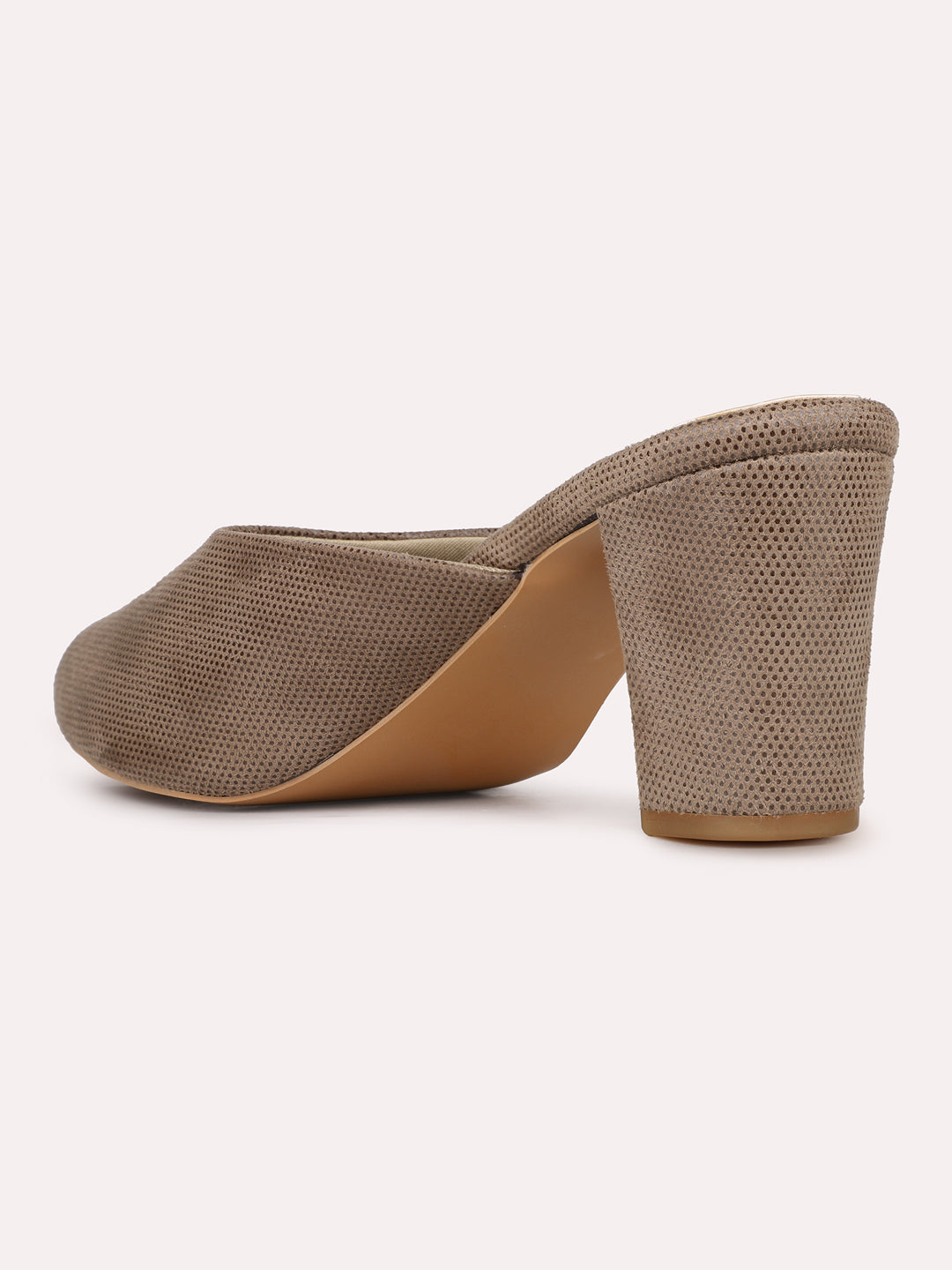 Womens Grey Party Wear Solid Pointed Toe Block Heels