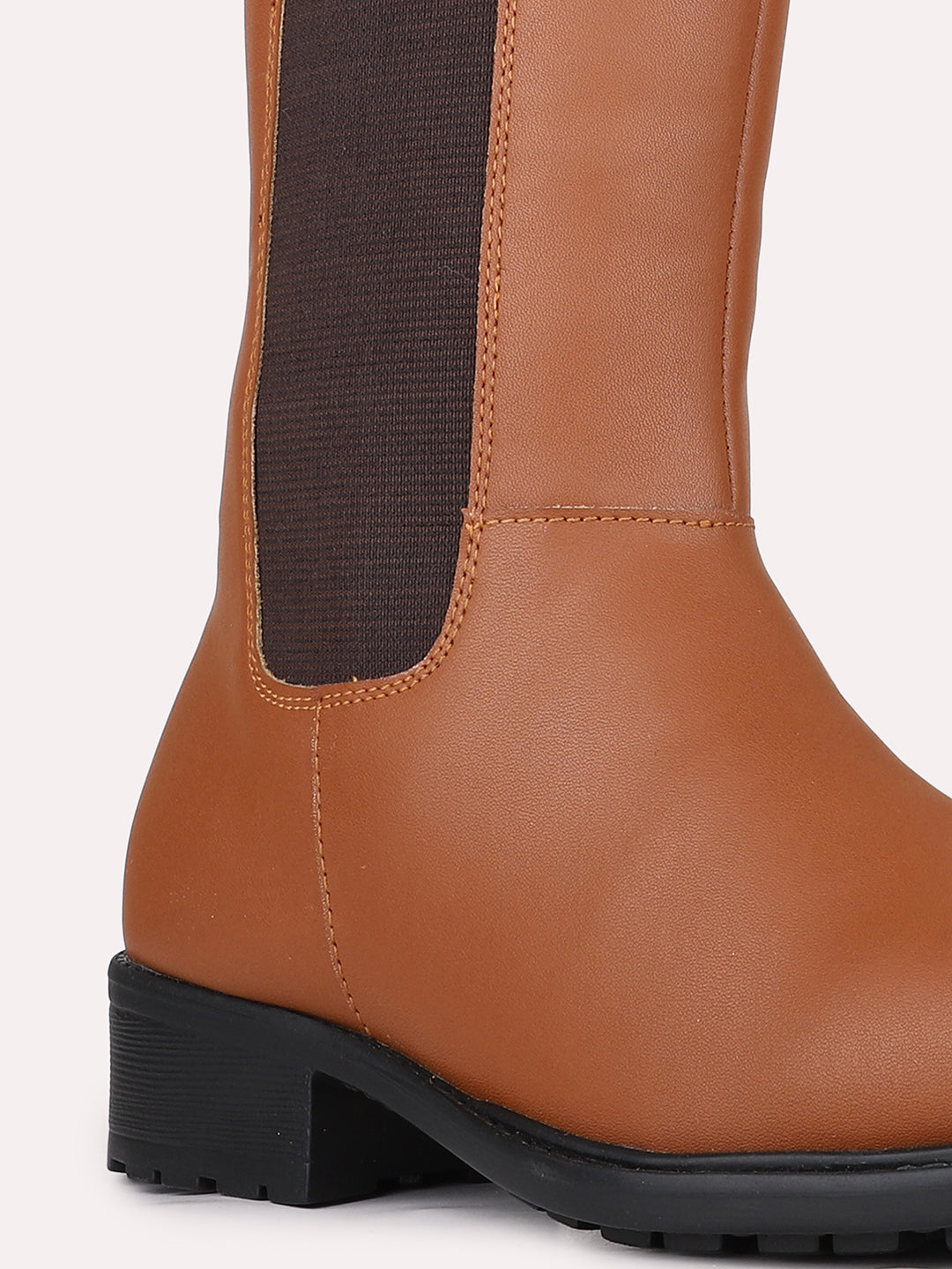 Womens Tan Party Wear Solid Round Toe Ankle Boots