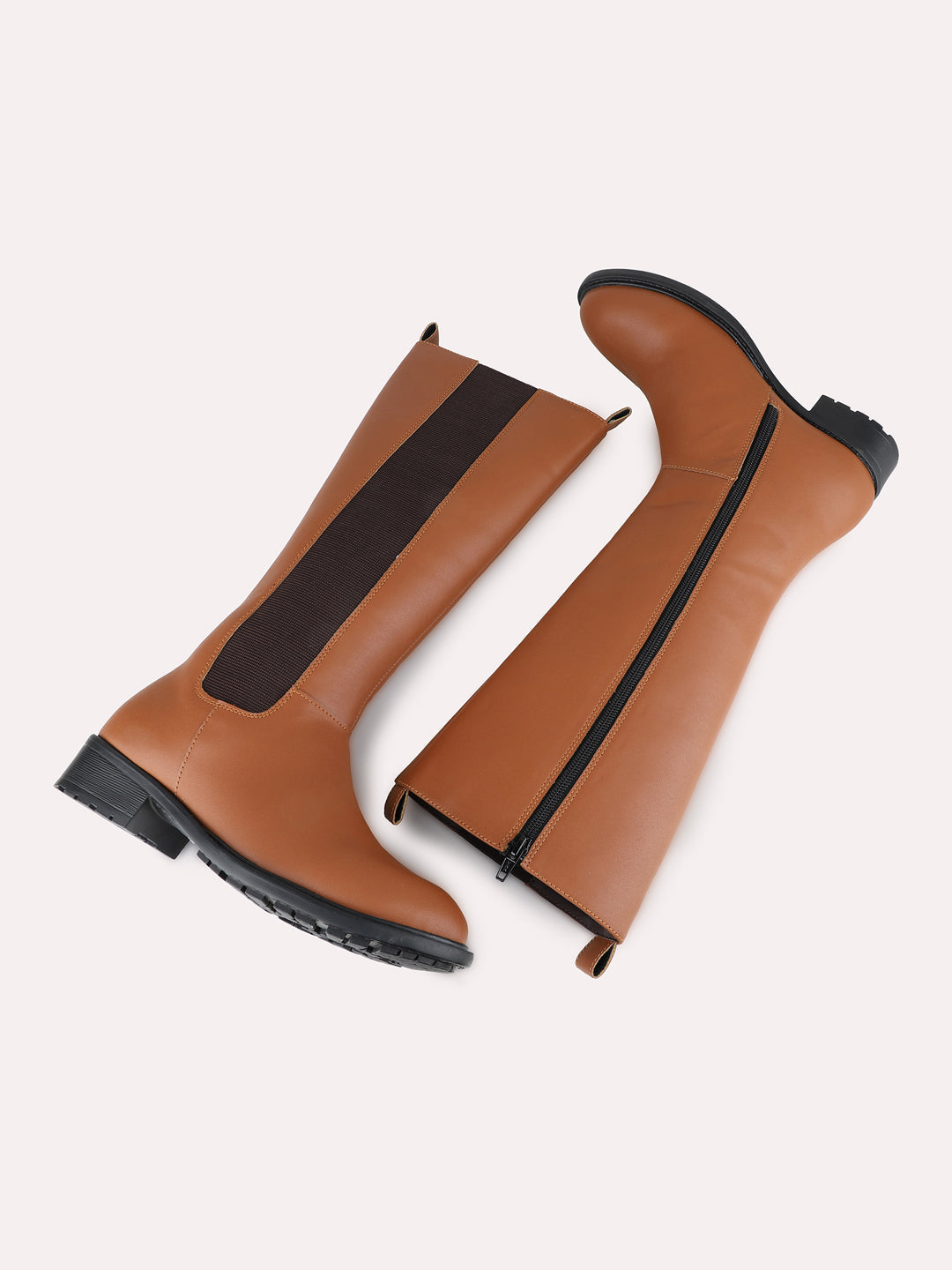 Womens Tan Party Wear Solid Round Toe Ankle Boots