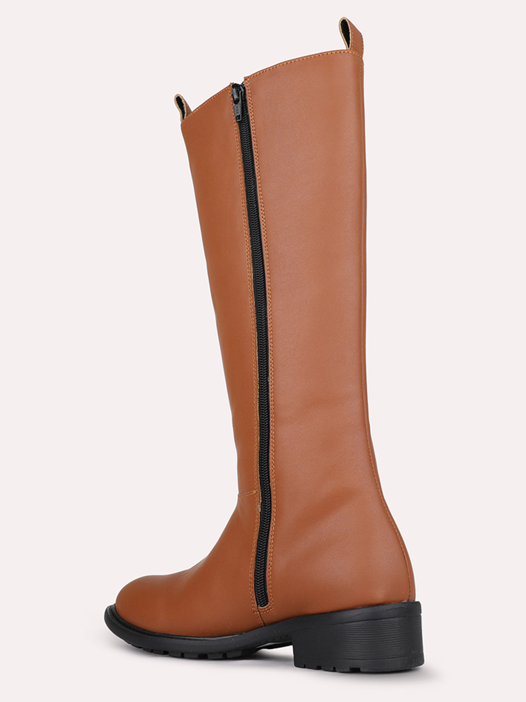 Womens Tan Party Wear Solid Round Toe Ankle Boots
