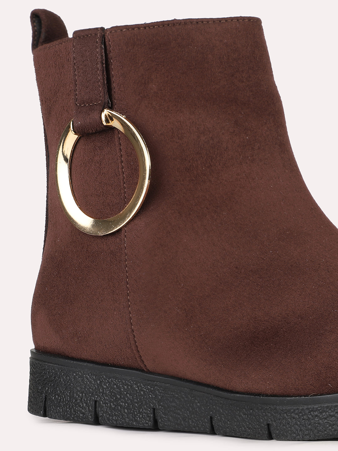 Womens Brown Party Wear Solid Round Toe Ankle Boots
