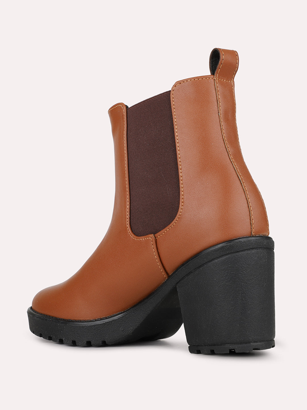 Womens Tan Party Wear Solid Round Toe Chelsea Boots