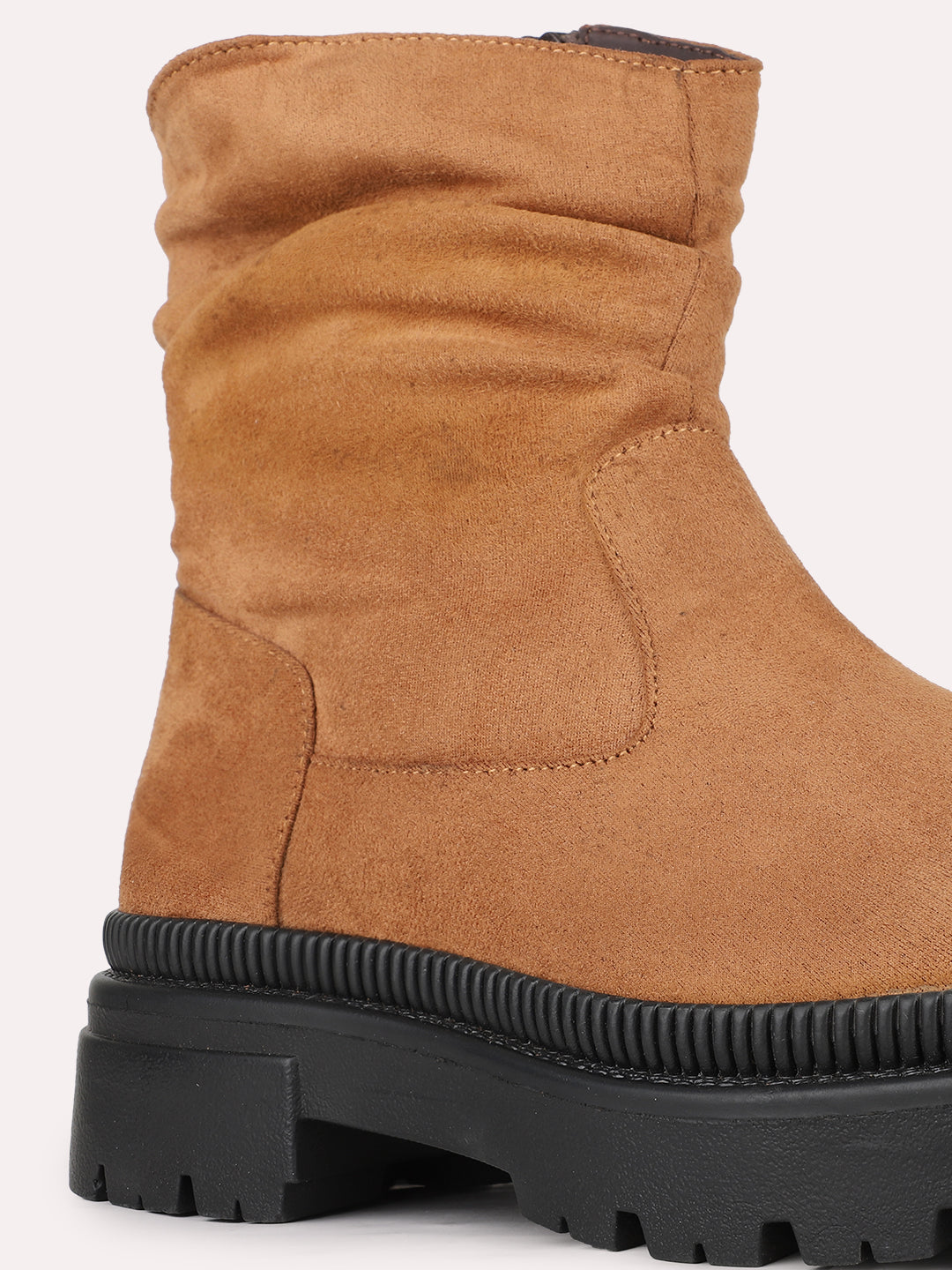Womens Tan Party Wear Solid Round Toe Ankle Boots