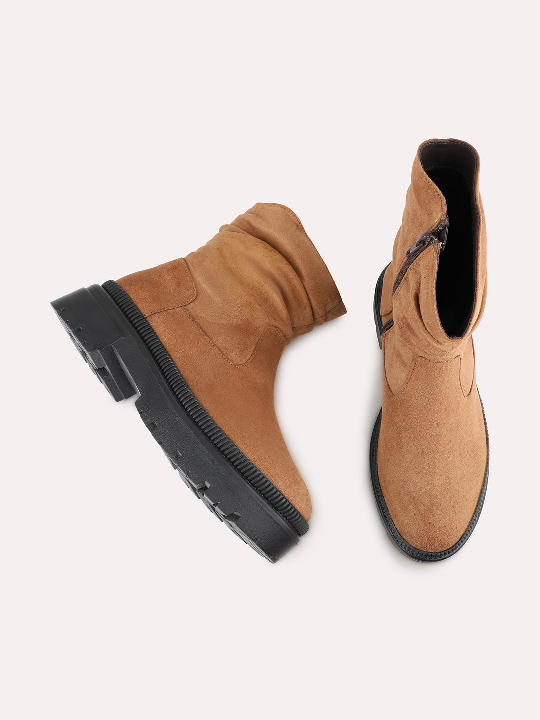 Womens Tan Party Wear Solid Round Toe Ankle Boots