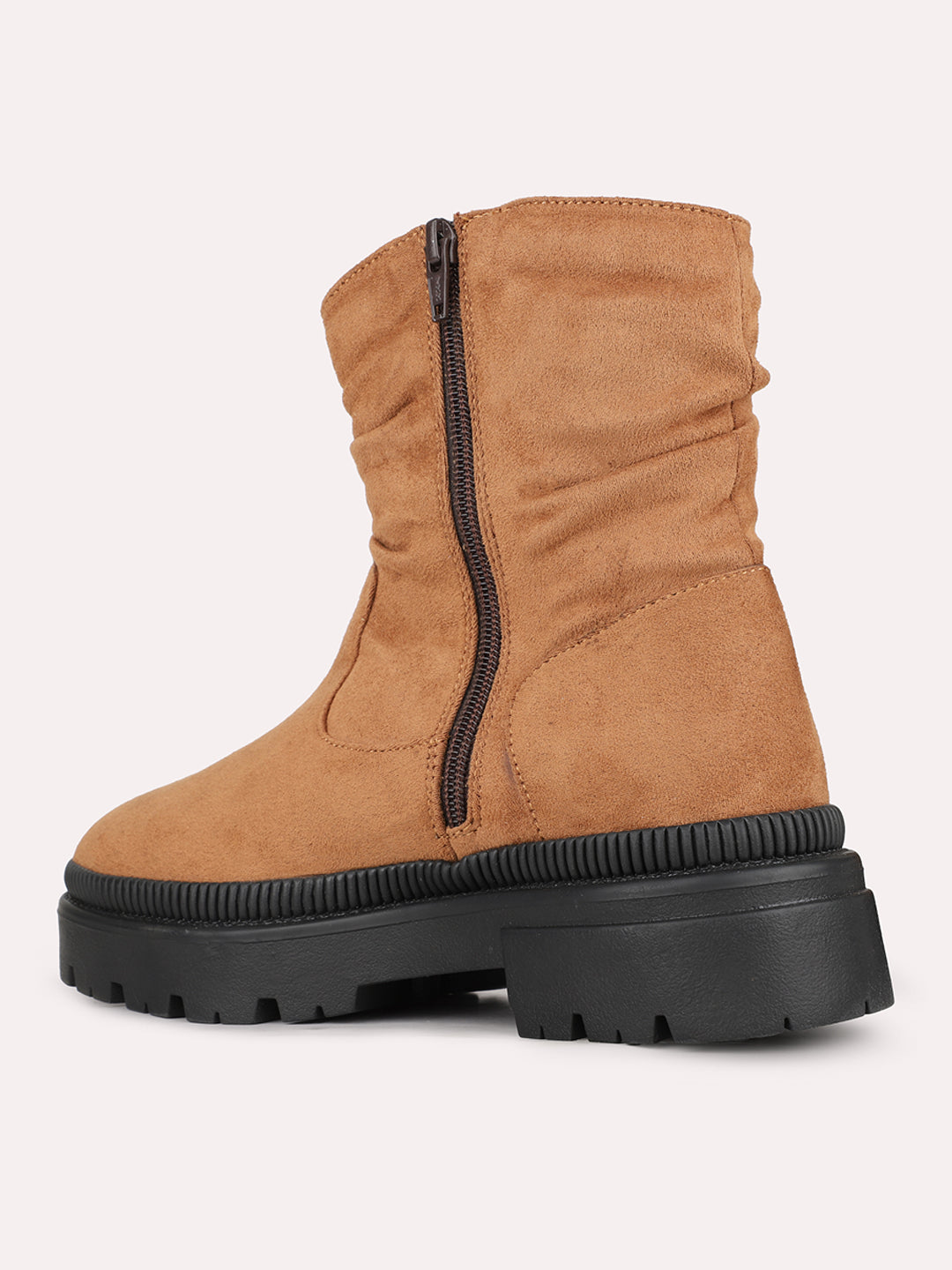 Womens Tan Party Wear Solid Round Toe Ankle Boots