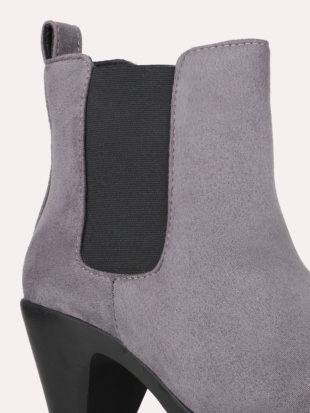 Womens Grey Party Wear Solid Round Toe Block Heel Chelsea Boots