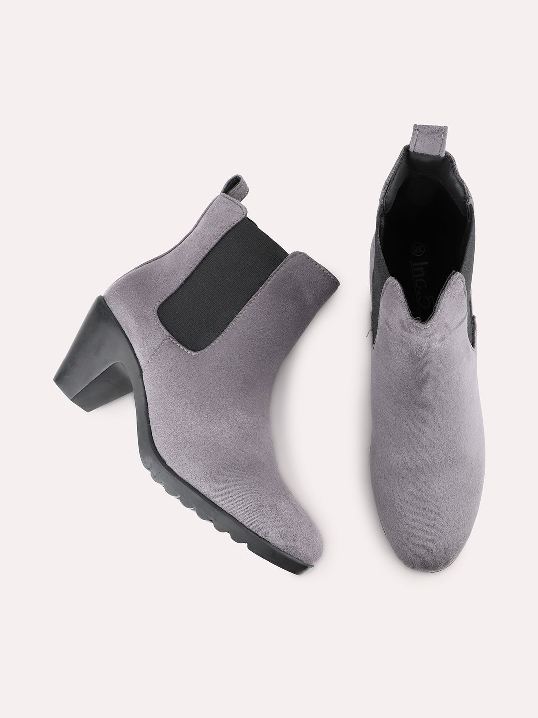 Womens Grey Party Wear Solid Round Toe Block Heel Chelsea Boots