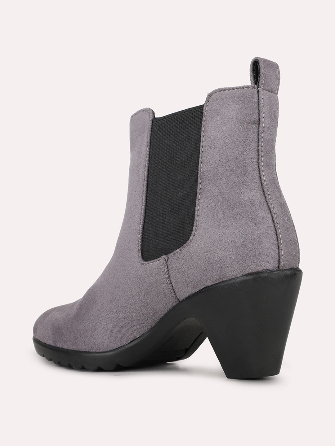 Womens Grey Party Wear Solid Round Toe Block Heel Chelsea Boots