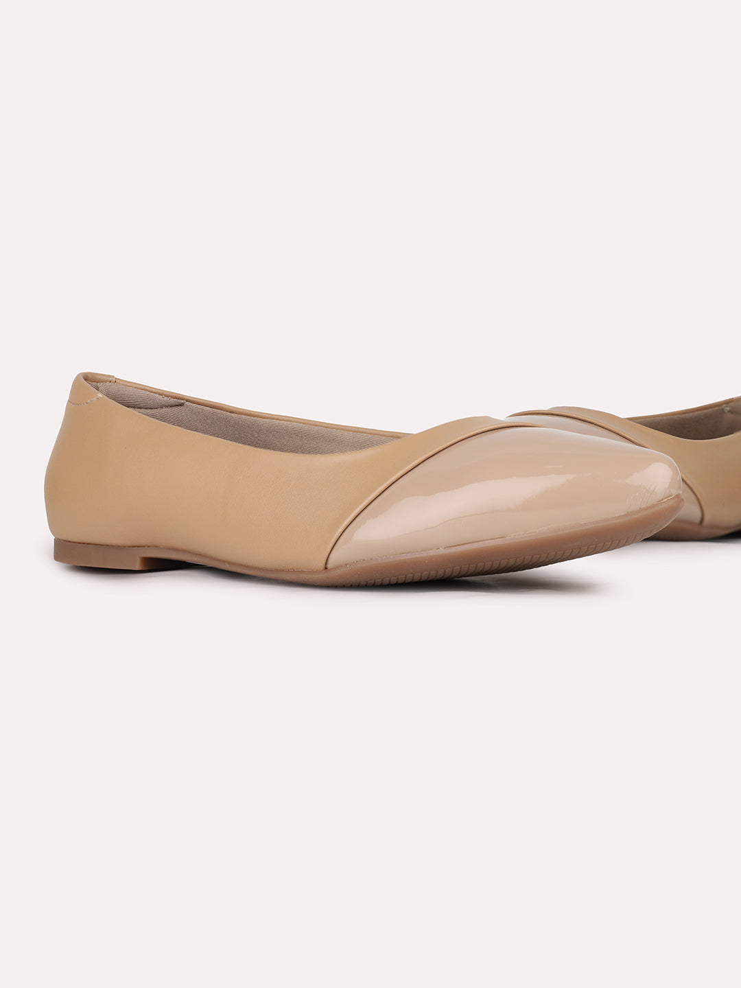 Womens Beige Party Wear Solid Round Toe Ballerinas