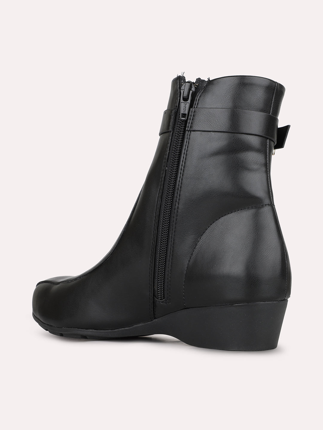 Womens Black Party Wear Solid Round Toe Wedge Heel Ankle Boots