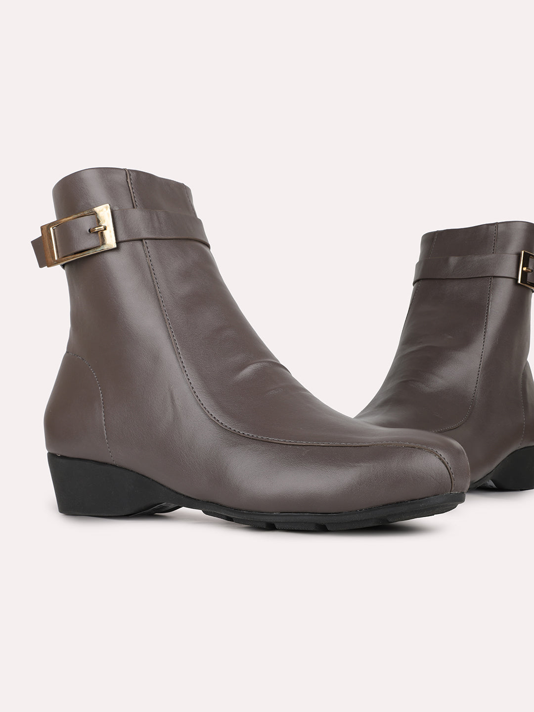 Womens Grey Party Wear Solid Round Toe Wedge Heel Ankle Boots