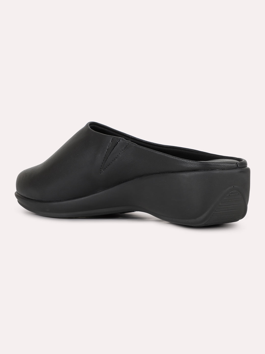 Womens Black Party Wear Solid Round Toe Wedge Heels