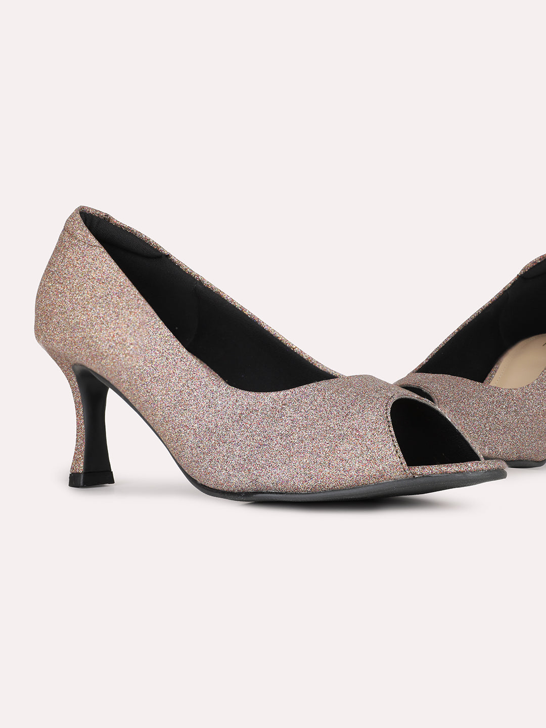 Womens Bronze Party Wear Solid Round Toe Kitten Heel Pumps