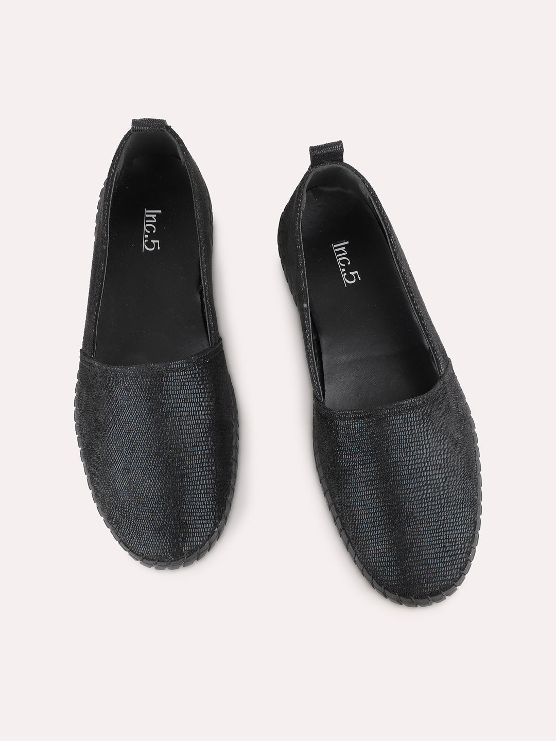 Womens Black Casual Solid Round Toe Loafers