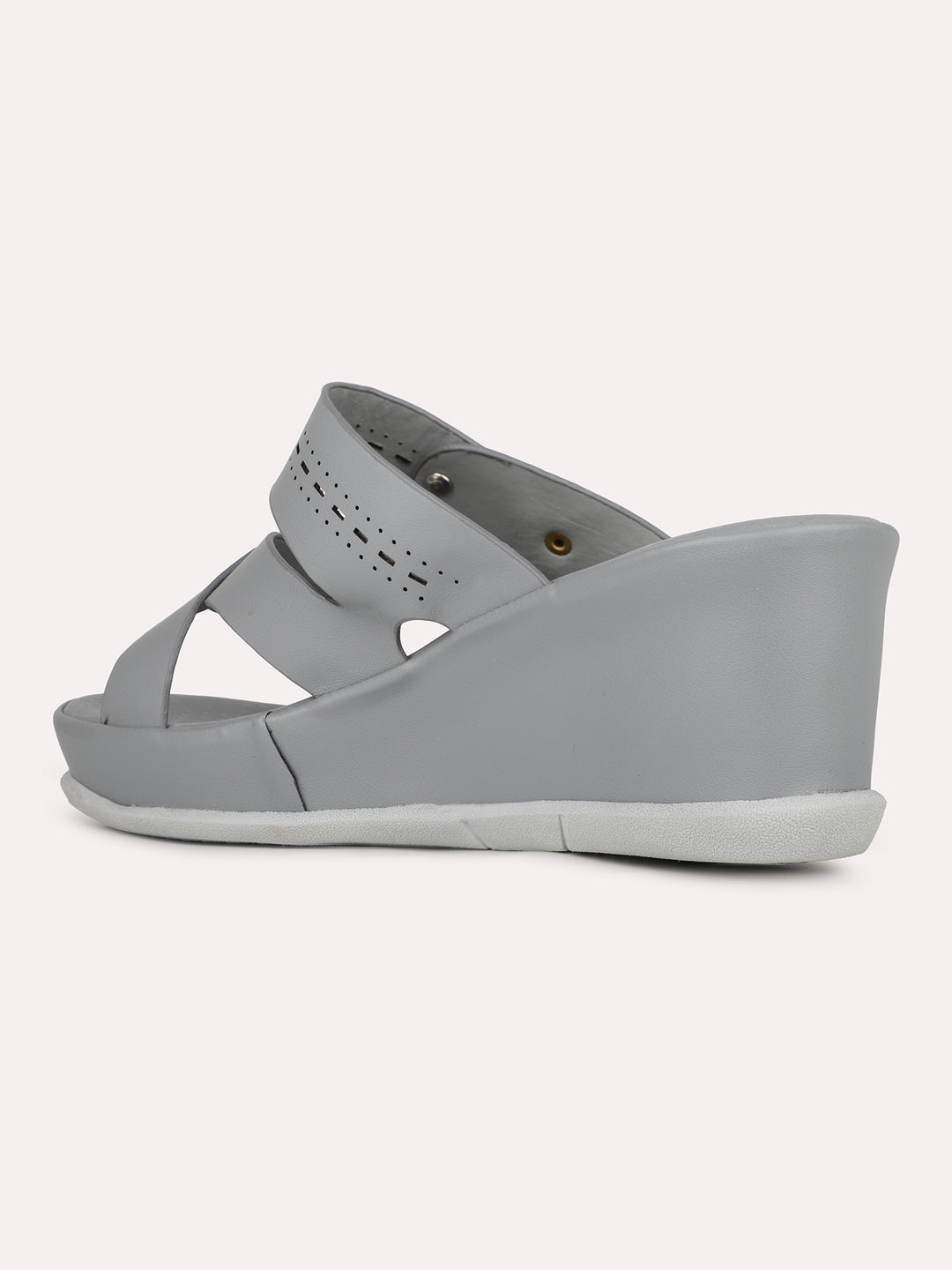 Womens Grey Party Wear Solid Round Toe Wedge Heel Sandals