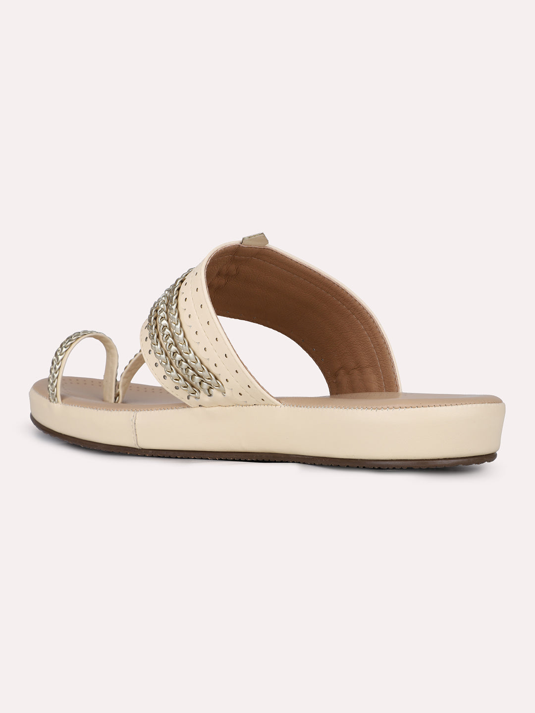 Womens Cream Ethnic Embellished One Toe Flat Slip-On Sandals