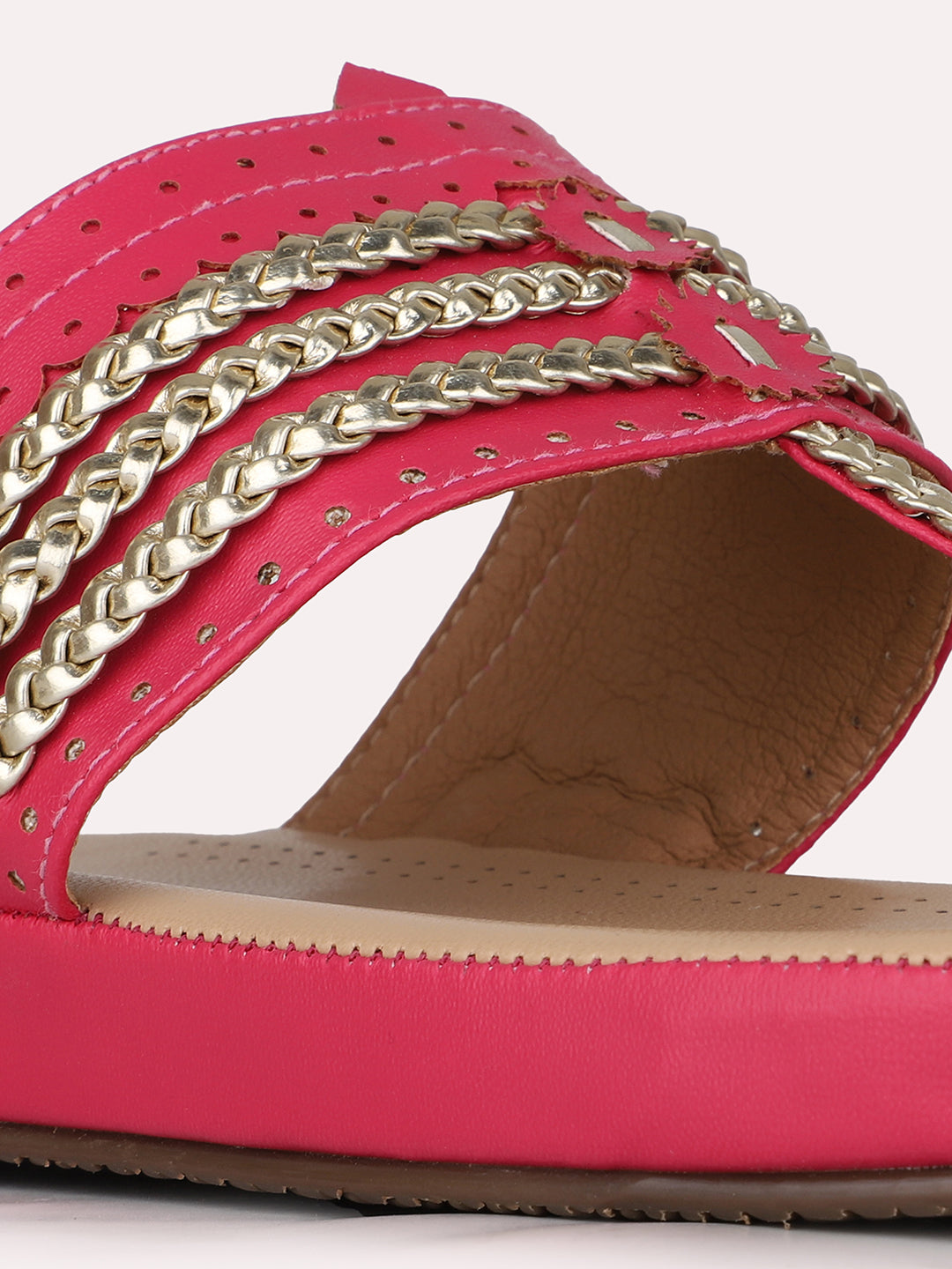 Womens Pink Ethnic Embellished One Toe Flat Slip-On Sandals