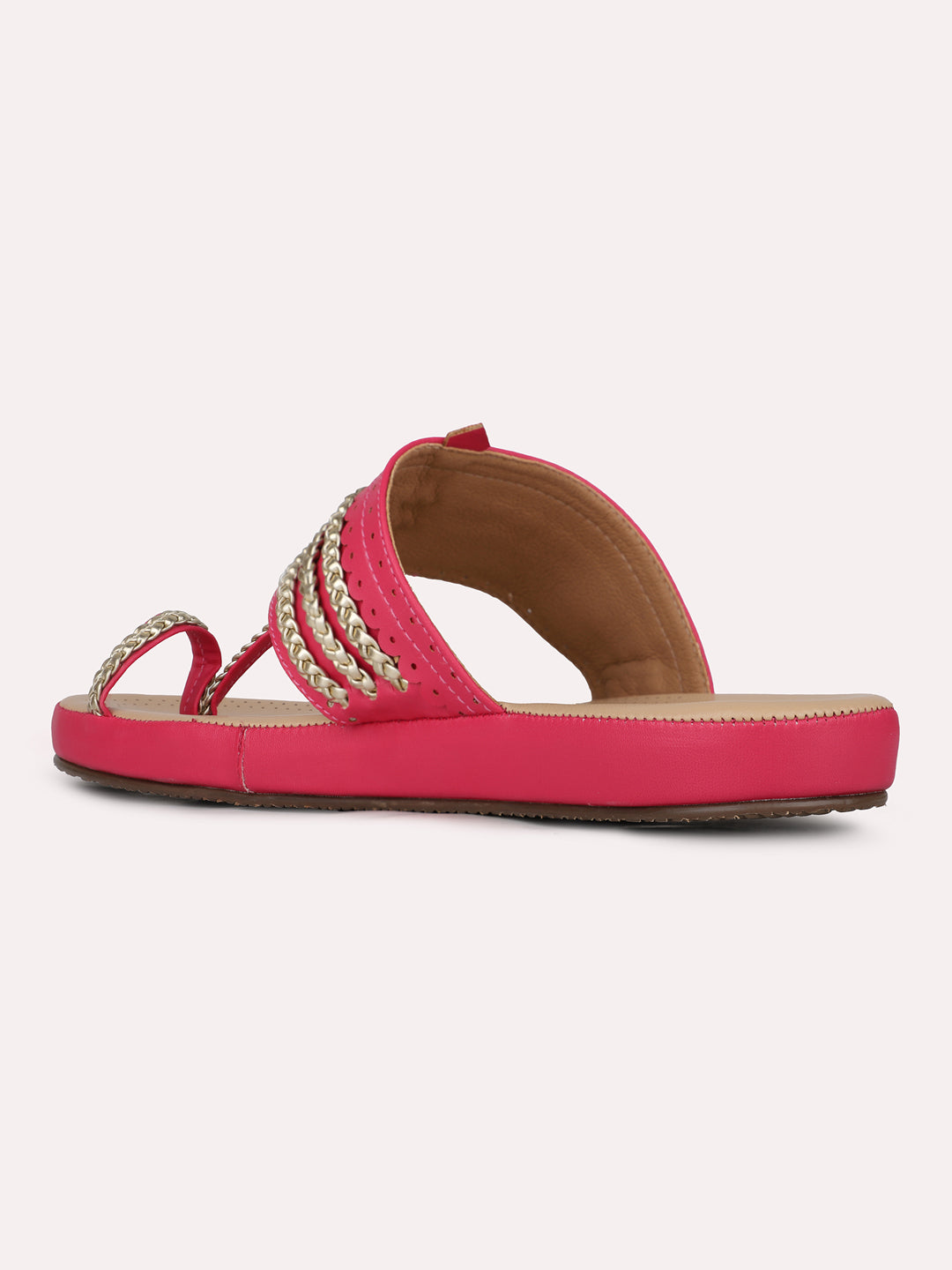 Womens Pink Ethnic Embellished One Toe Flat Slip-On Sandals