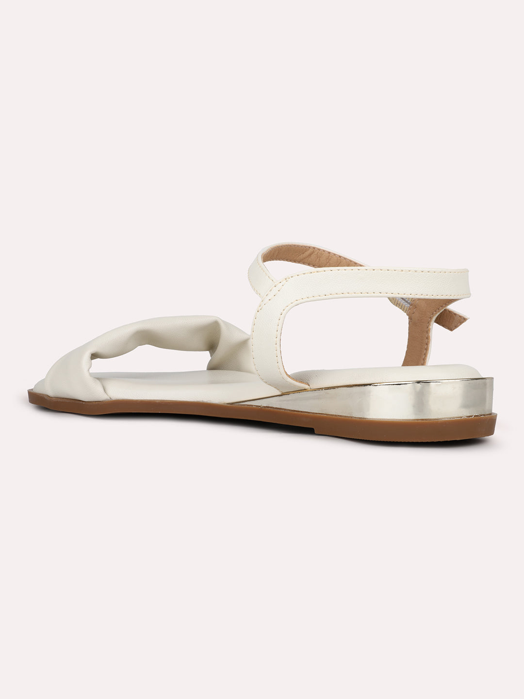 Womens Cream Casual Solid Open Toe Flat Sandals