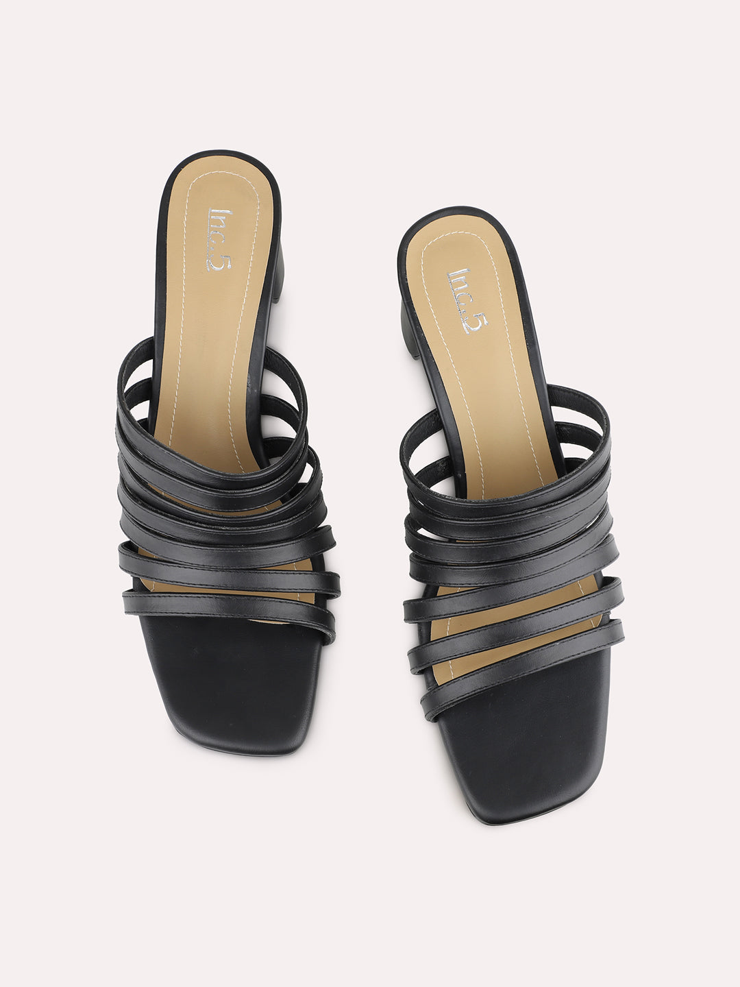 Womens Black Party Wear Striped Open Toe Heels