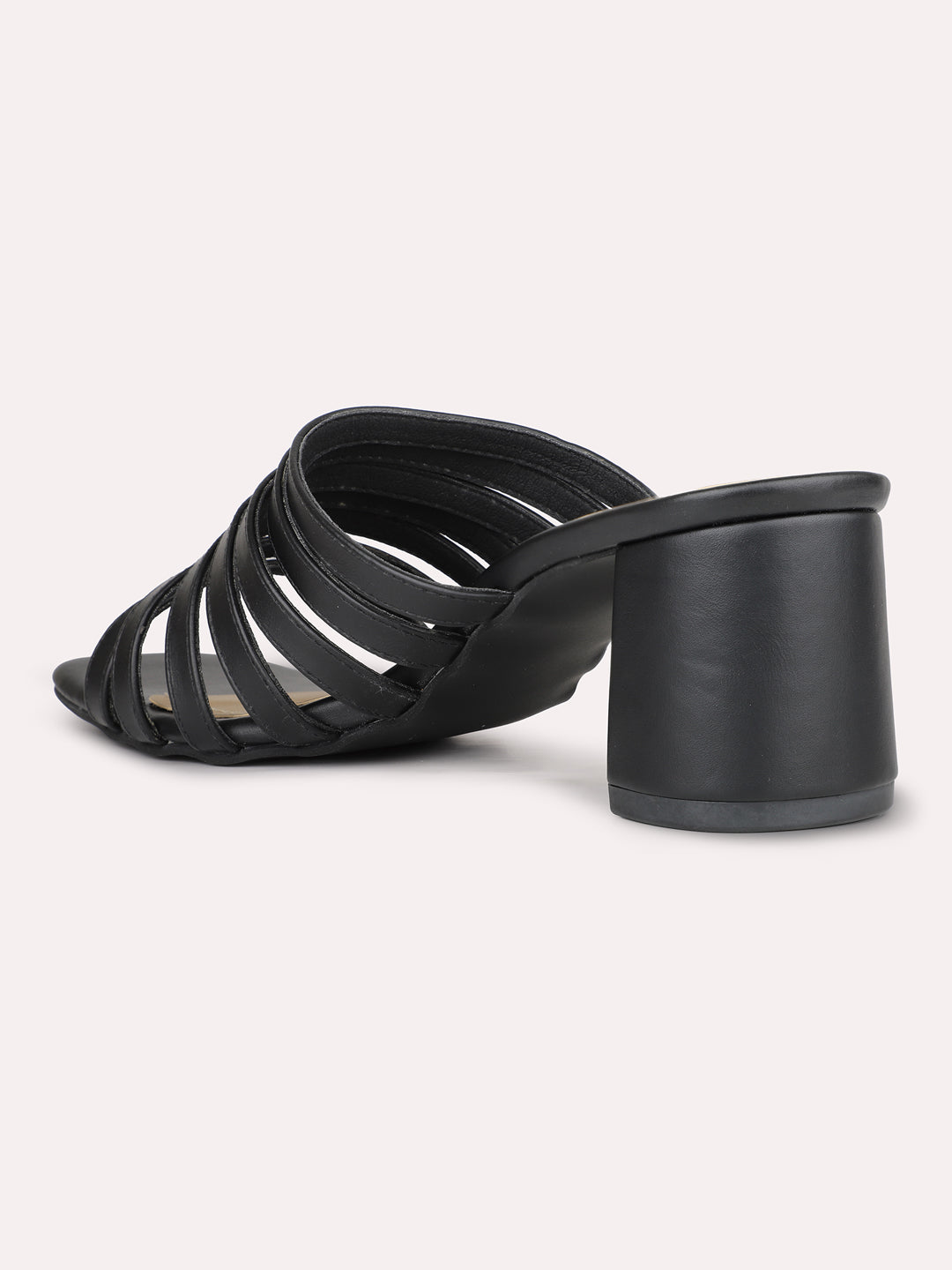 Womens Black Party Wear Striped Open Toe Heels