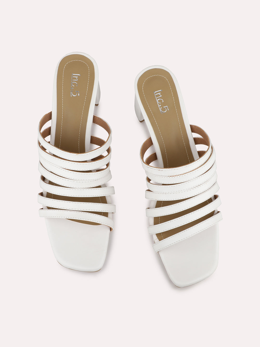 Womens White Party Wear Striped Open Toe Heels