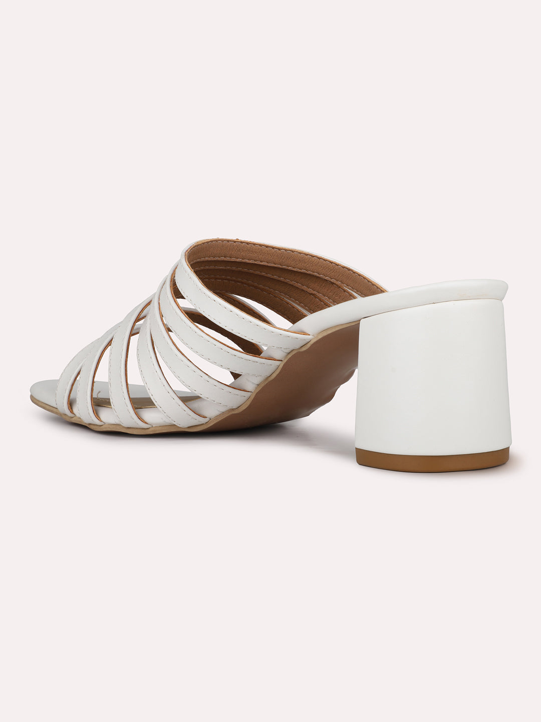 Womens White Party Wear Striped Open Toe Heels